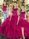 Classical Floor Length Three Pieces Sleeveless Fuchsia Quinceanera Dress Lace Up