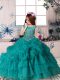 Teal Sleeveless Organza Zipper Little Girl Pageant Dress for Party and Wedding Party