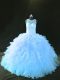 Dynamic Blue and Light Blue 15 Quinceanera Dress Organza Sleeveless Appliques and Ruffles
