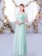 Light Blue Short Sleeves Lace and Belt Floor Length Dama Dress for Quinceanera