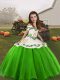 Green Ball Gowns Organza Straps Sleeveless Embroidery Floor Length Lace Up Little Girl Pageant Dress