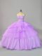 Lavender Sleeveless Organza Lace Up Ball Gown Prom Dress for Sweet 16 and Quinceanera