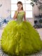 Floor Length Olive Green Sweet 16 Dress Organza Sleeveless Beading and Ruffles