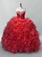 Edgy Red Ball Gowns Sequins Quinceanera Gowns Lace Up Organza Sleeveless Floor Length