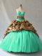 Admirable Lace Up Vestidos de Quinceanera Turquoise for Sweet 16 and Quinceanera with Beading and Pick Ups Brush Train