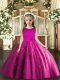 Sleeveless Floor Length Beading Lace Up Little Girl Pageant Gowns with Fuchsia