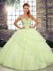 Yellow Ball Gowns Beading and Ruffled Layers Quinceanera Dresses Lace Up Tulle Sleeveless