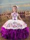 High End Purple Lace Up Little Girls Pageant Dress Wholesale Embroidery and Ruffles Sleeveless Floor Length