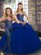 Great Floor Length Lace Up Sweet 16 Dresses Royal Blue for Military Ball and Sweet 16 and Quinceanera with Beading and Appliques