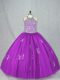 Elegant Purple Sleeveless Floor Length Beading and Appliques Lace Up Sweet 16 Quinceanera Dress