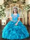 High Quality Floor Length Baby Blue Winning Pageant Gowns Straps Sleeveless Lace Up