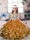 Fantastic Floor Length Lace Up Little Girls Pageant Gowns Brown for Party and Military Ball and Wedding Party with Beading and Ruffles
