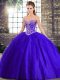 Sexy Lace Up Sweet 16 Dress Blue for Military Ball and Sweet 16 and Quinceanera with Beading Brush Train