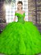 Green Sleeveless Beading and Ruffles Floor Length Sweet 16 Dress