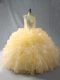 Ball Gowns Quinceanera Dress Gold Straps Organza Sleeveless Floor Length Zipper