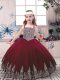 Sweet Ball Gowns Pageant Gowns For Girls Burgundy Straps Tulle Sleeveless Floor Length Lace Up