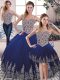 Cute Sleeveless Tulle Floor Length Lace Up Quinceanera Dress in Royal Blue with Embroidery