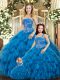 Dramatic Blue Sleeveless Tulle Lace Up Quinceanera Gown for Sweet 16 and Quinceanera