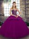 Great Fuchsia Lace Up Quinceanera Gowns Beading and Appliques Sleeveless Floor Length