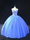 Ball Gowns Ball Gown Prom Dress Blue Sweetheart Tulle Sleeveless Floor Length Lace Up