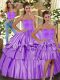 Flare Lilac Taffeta Backless Sweet 16 Dresses Sleeveless Floor Length Ruffled Layers