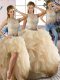 Nice Champagne Organza Zipper Scoop Sleeveless Floor Length Ball Gown Prom Dress Beading and Ruffles