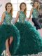 Customized Floor Length Three Pieces Sleeveless Peacock Green Ball Gown Prom Dress Lace Up