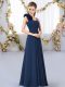 Empire Wedding Guest Dresses Navy Blue Straps Chiffon Sleeveless Floor Length Lace Up