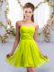 Yellow Green Chiffon Lace Up Sweetheart Sleeveless Mini Length Dama Dress Ruching