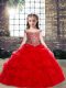 Red Off The Shoulder Neckline Beading Kids Pageant Dress Sleeveless Lace Up