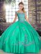 Affordable Off The Shoulder Sleeveless Lace Up Quinceanera Dresses Turquoise Tulle