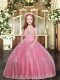 Floor Length Ball Gowns Sleeveless Pink Pageant Dress for Teens Lace Up
