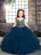 Blue Kids Pageant Dress Party and Wedding Party with Beading and Ruffles Straps Sleeveless Lace Up