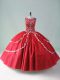 Red Zipper Quinceanera Gown Beading and Appliques Sleeveless Floor Length