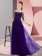 Free and Easy Purple Lace Up Bateau Beading and Lace Wedding Party Dress Chiffon Half Sleeves