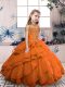 High Quality Orange Red Lace Up Pageant Gowns For Girls Beading Sleeveless Floor Length