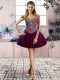 Purple Sleeveless Mini Length Beading Lace Up Homecoming Party Dress