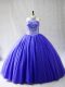 Ball Gowns Sleeveless Blue Vestidos de Quinceanera Brush Train Lace Up