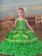 Pretty Green Organza Lace Up Little Girls Pageant Gowns Sleeveless Floor Length Beading and Embroidery and Ruffled Layers