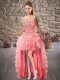 Watermelon Red Sleeveless Beading and Ruffled Layers High Low Military Ball Gowns