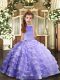 Lavender Backless Evening Gowns Beading and Ruffled Layers Sleeveless Floor Length