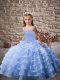Beauteous Blue Sleeveless Organza Brush Train Lace Up Pageant Dress for Womens for Party and Wedding Party