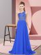 Blue Chiffon Side Zipper Evening Dress Sleeveless Floor Length Beading