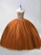 Captivating Beading Sweet 16 Dresses Brown Lace Up Sleeveless Floor Length