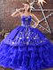 Romantic Royal Blue Quinceanera Gown For with Embroidery and Ruffled Layers Sweetheart Sleeveless Lace Up