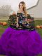 Tulle Off The Shoulder Sleeveless Lace Up Embroidery and Ruffles Sweet 16 Dresses in Black And Purple