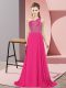 Hot Pink One Shoulder Neckline Beading Dress for Prom Sleeveless Side Zipper