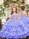 Best Lavender Little Girl Pageant Gowns For with Beading and Ruffled Layers Straps Sleeveless Lace Up