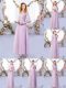 Fashionable Lavender Empire Off The Shoulder Half Sleeves Tulle Floor Length Side Zipper Lace and Belt Wedding Guest Dresses