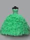 Elegant Green Organza Lace Up Halter Top Sleeveless Floor Length Sweet 16 Dress Beading and Ruffles